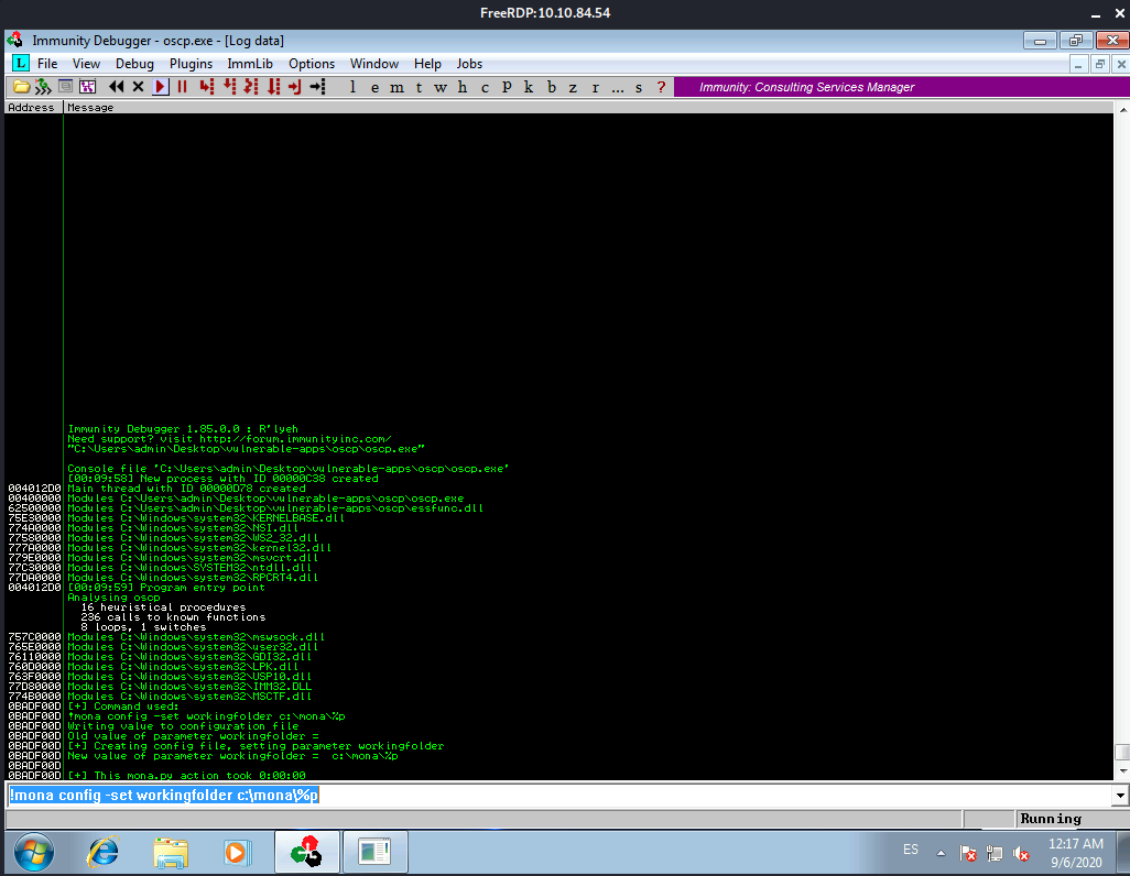 Immunity Debugger Console