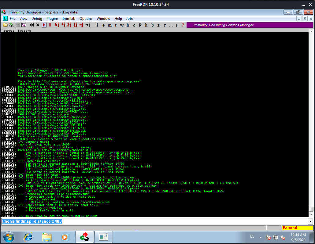 Immunity Debugger Console