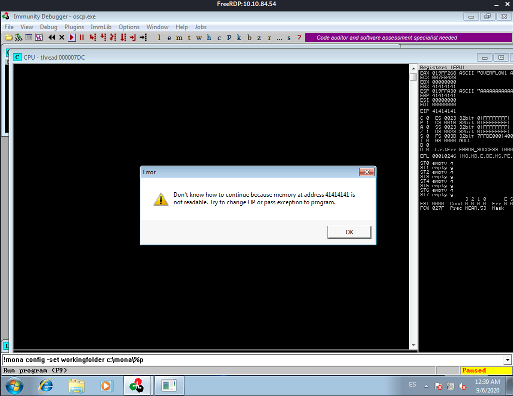 Immunity Debugger Console