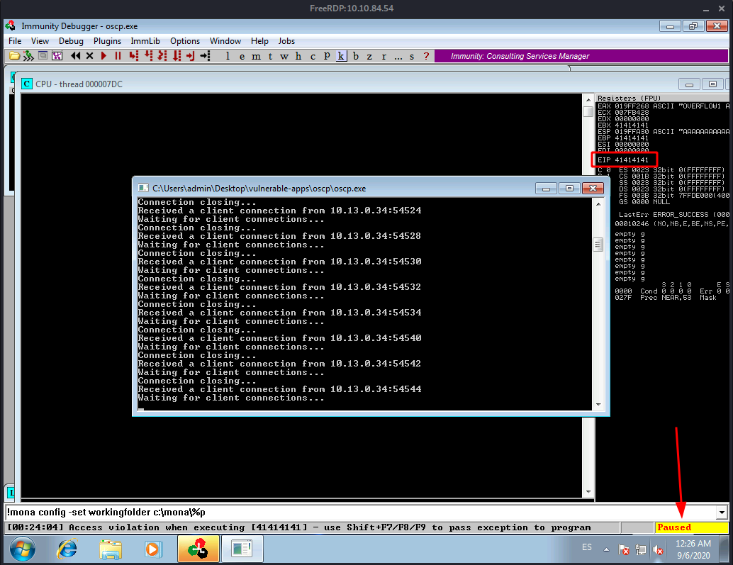 Immunity Debugger Console